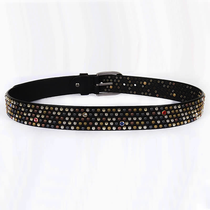 Cinturón de cuero con remaches y tachuelas de diamantes de imitación con estilo