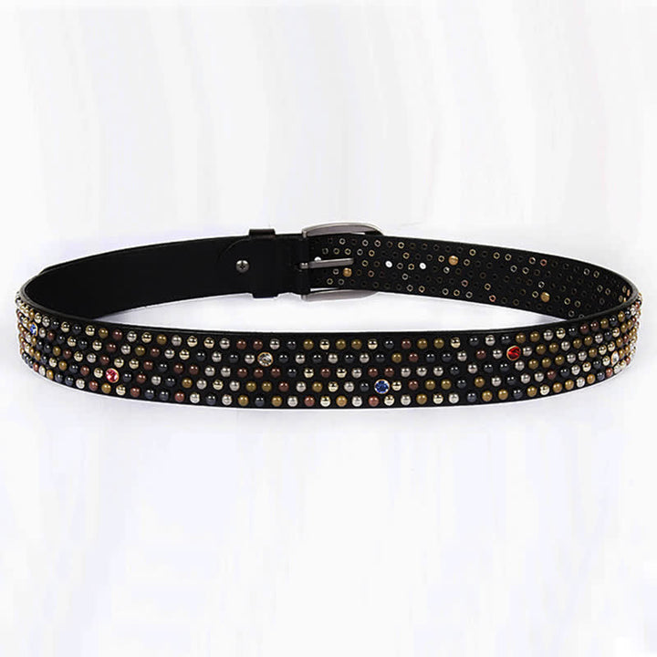 Cinturón de cuero con remaches y tachuelas de diamantes de imitación con estilo