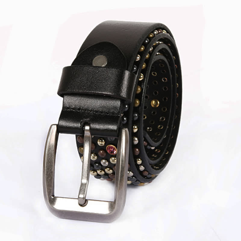 Cinturón de cuero con remaches y tachuelas de diamantes de imitación con estilo
