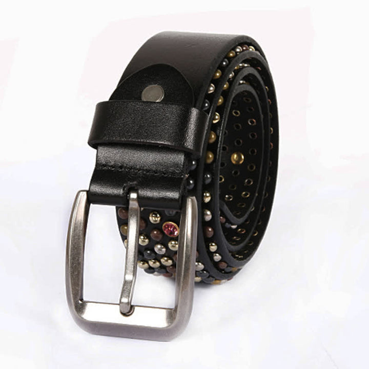 Cinturón de cuero con remaches y tachuelas de diamantes de imitación con estilo