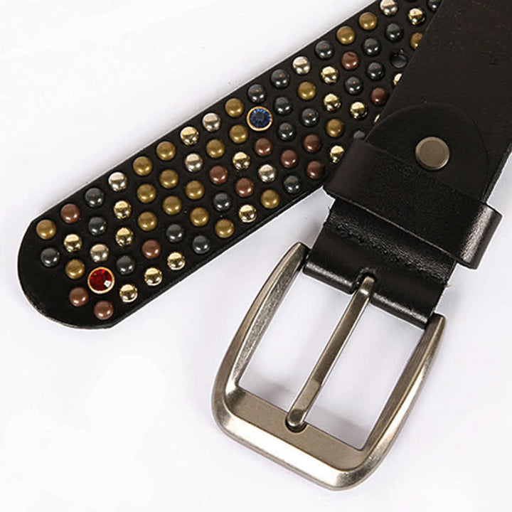 Cinturón de cuero con remaches y tachuelas de diamantes de imitación con estilo