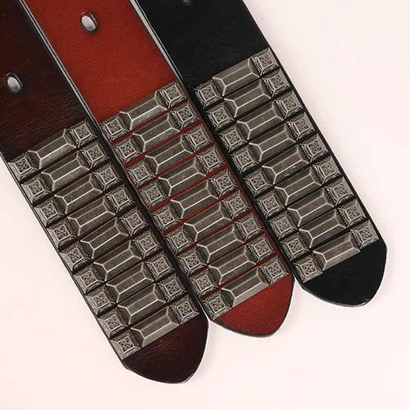 Cinturón de cuero con tachuelas y remaches de metal geométricos vintage