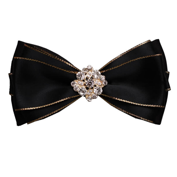 Pajarita con borde dorado y flores de diamantes de imitación para hombre