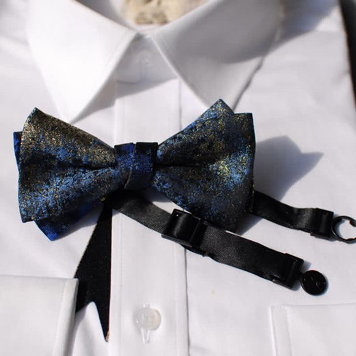 Pajarita retro azul marino real y negra para hombre