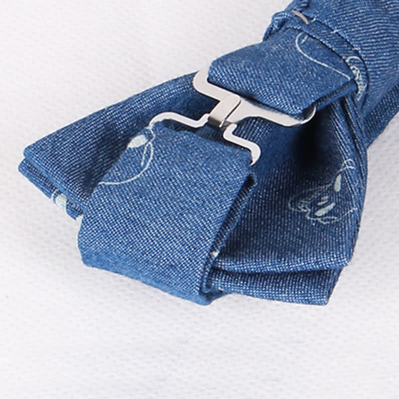 Pajarita de algodón con estampado de calavera y espina de pez azul estilo británico para hombre