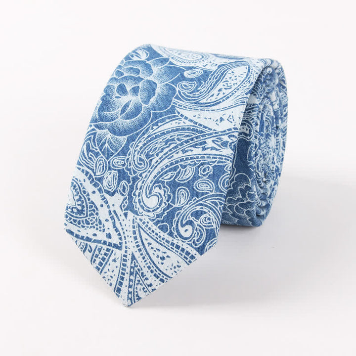 Corbata de algodón con estampado de calavera y espina de pez azul estilo británico para hombre