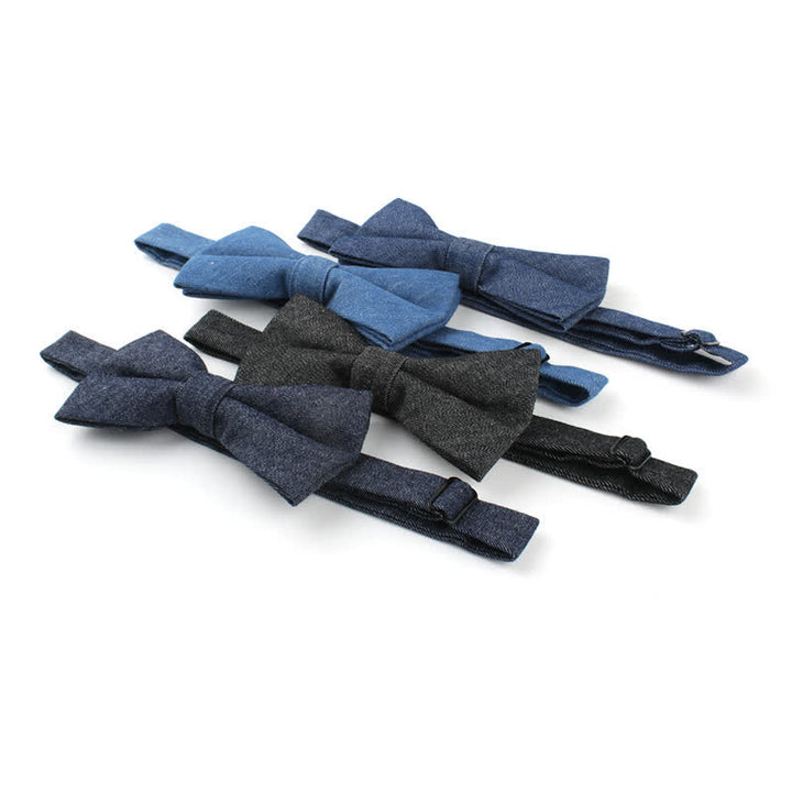 Pajarita de algodón y mezclilla de sarga de color liso para hombre