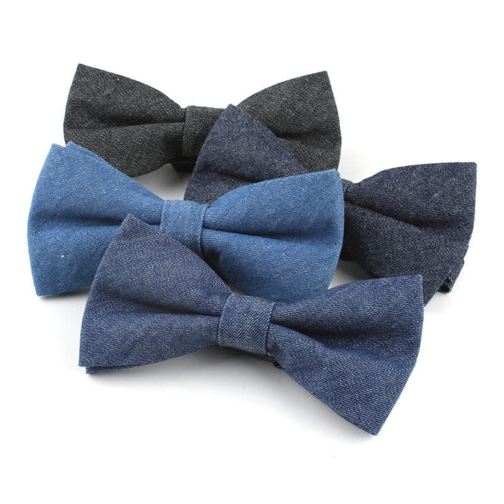 Pajarita de algodón y mezclilla de sarga de color liso para hombre