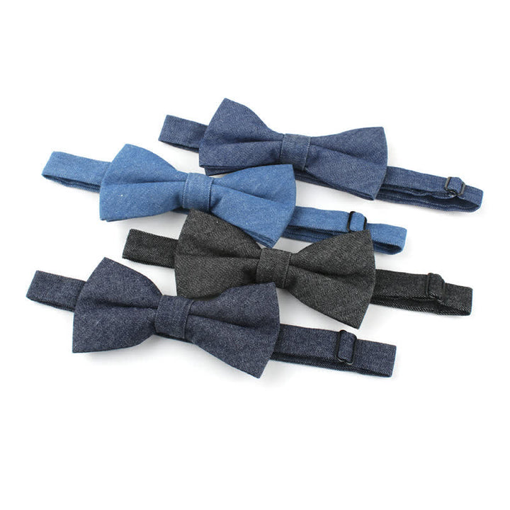 Pajarita de algodón y mezclilla de sarga de color liso para hombre
