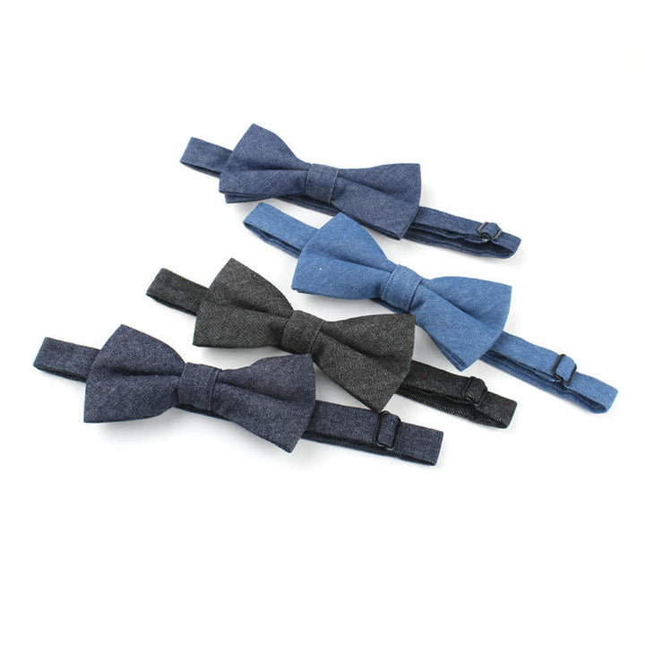 Pajarita de algodón y mezclilla de sarga de color liso para hombre