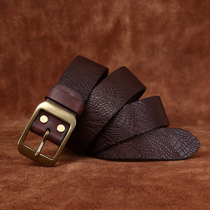 Cinturón de piel de grano completo con estampado de cocodrilo para hombre
