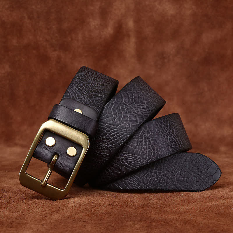 Cinturón de piel de grano completo con estampado de cocodrilo para hombre