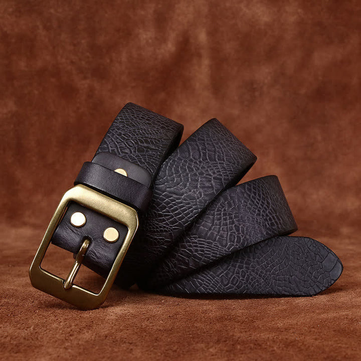 Cinturón de piel de grano completo con estampado de cocodrilo para hombre