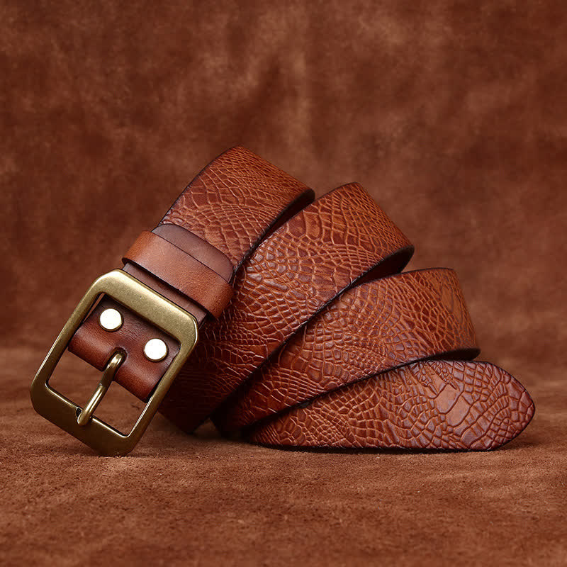 Cinturón de piel de grano completo con estampado de cocodrilo para hombre