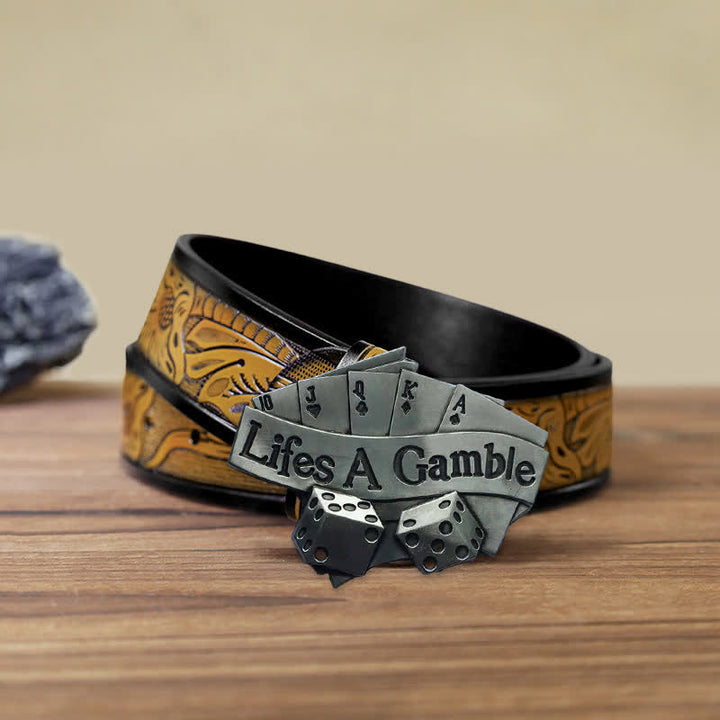 Cinturón de cuero con hebilla de póquer DIY Life's A Gamble para hombres