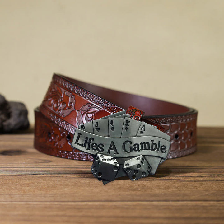 Cinturón de cuero con hebilla de póquer DIY Life's A Gamble para hombres