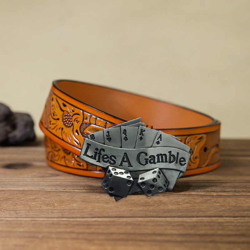 Cinturón de cuero con hebilla de póquer DIY Life's A Gamble para hombres