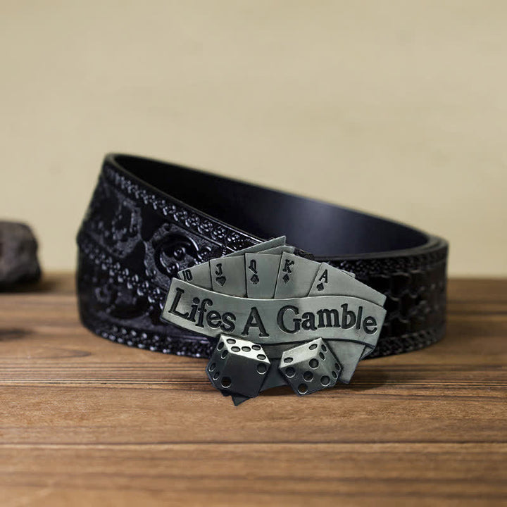 Cinturón de cuero con hebilla de póquer DIY Life's A Gamble para hombres
