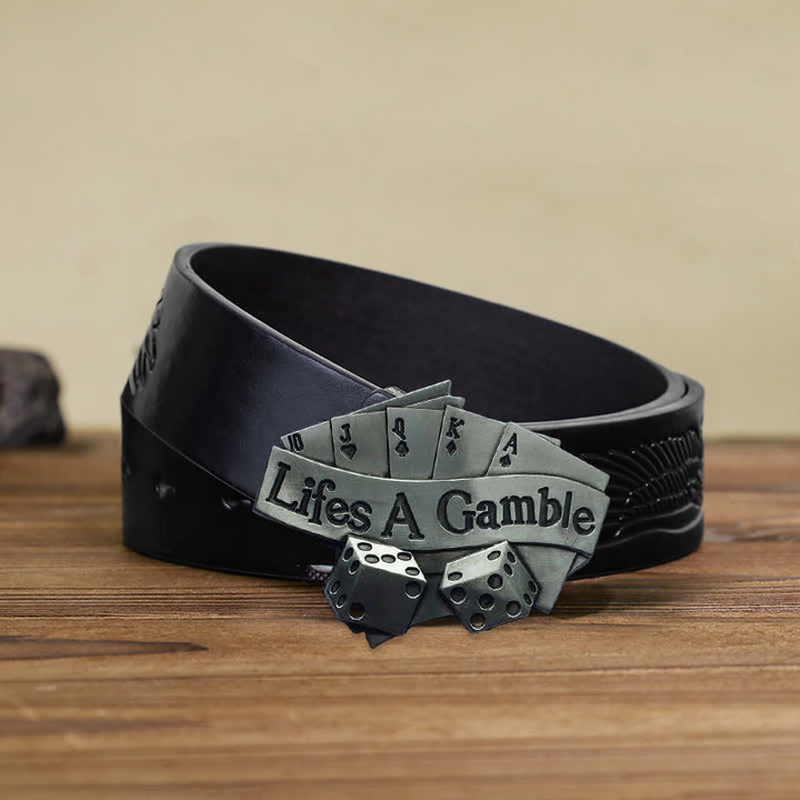 Cinturón de cuero con hebilla de póquer DIY Life's A Gamble para hombres