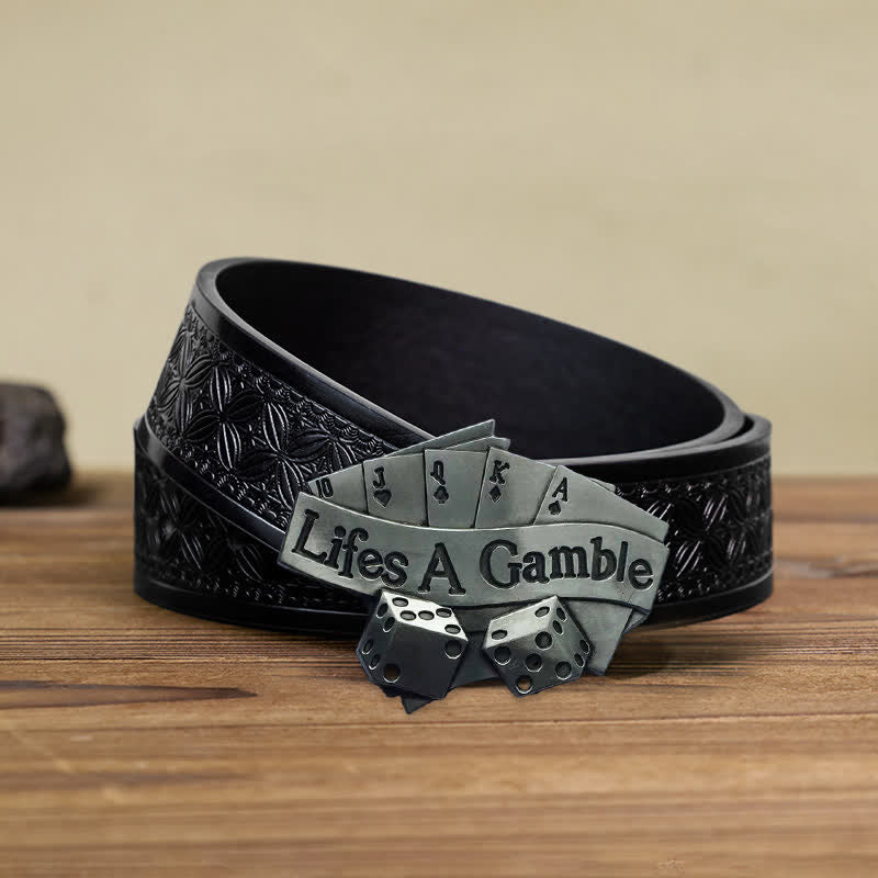 Cinturón de cuero con hebilla de póquer DIY Life's A Gamble para hombres
