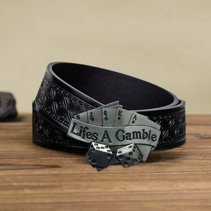 Cinturón de cuero con hebilla de póquer DIY Life's A Gamble para hombres