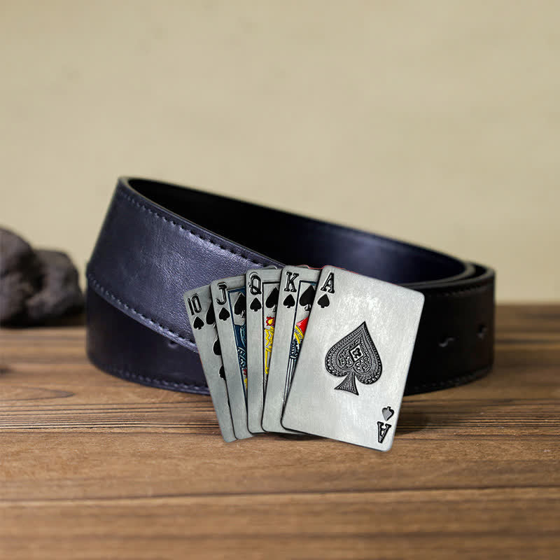 Cinturón de cuero con hebilla de póquer para juegos de casino para hombre hecho a mano