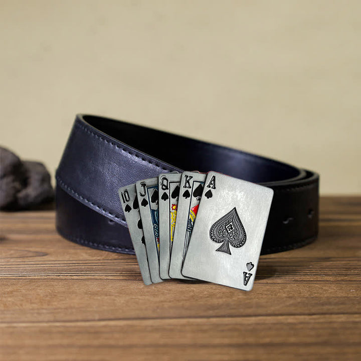 Cinturón de cuero con hebilla de póquer para juegos de casino para hombre hecho a mano