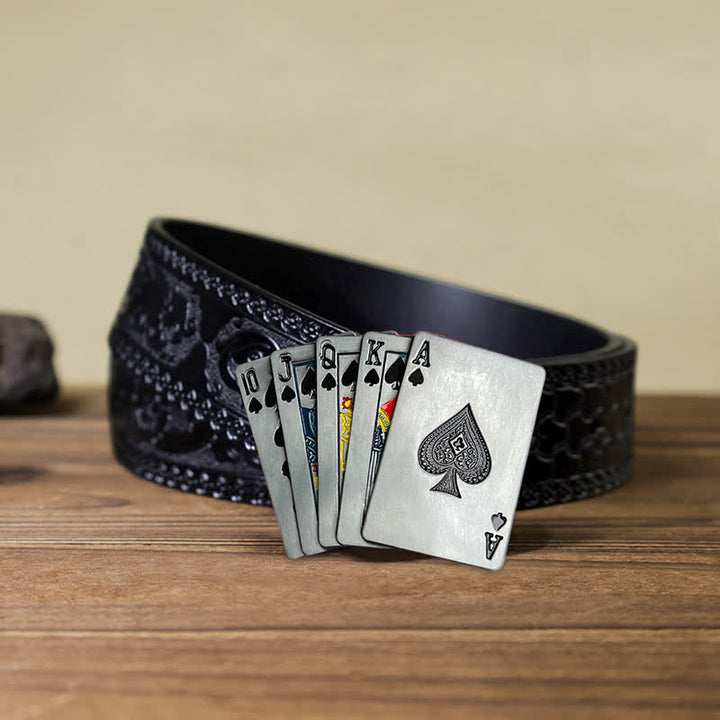 Cinturón de cuero con hebilla de póquer para juegos de casino para hombre hecho a mano