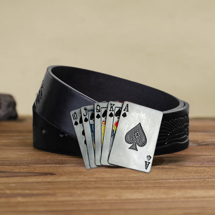 Cinturón de cuero con hebilla de póquer para juegos de casino para hombre hecho a mano