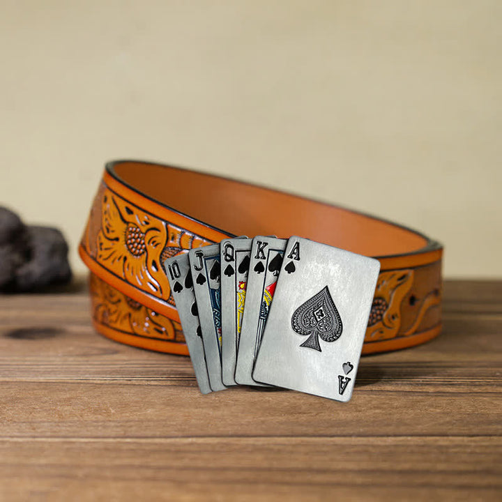Cinturón de cuero con hebilla de póquer para juegos de casino para hombre hecho a mano