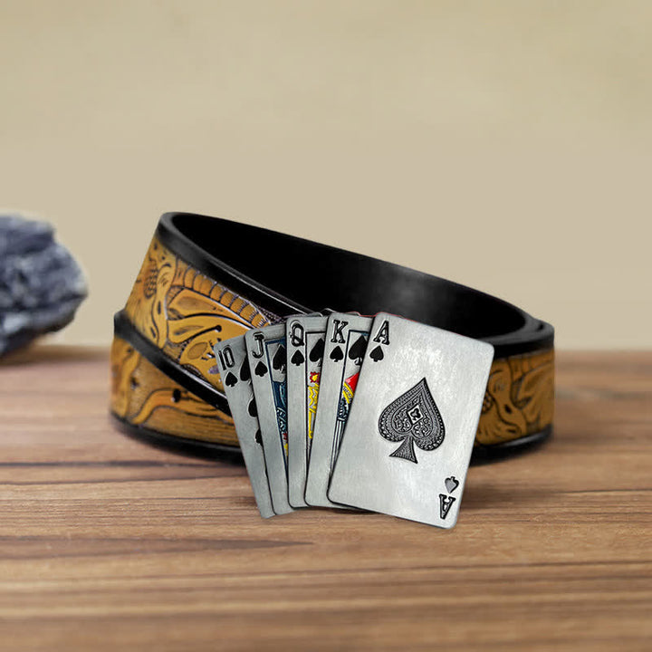 Cinturón de cuero con hebilla de póquer para juegos de casino para hombre hecho a mano
