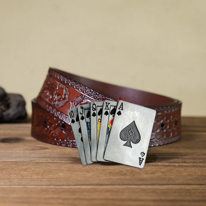 Cinturón de cuero con hebilla de póquer para juegos de casino para hombre hecho a mano