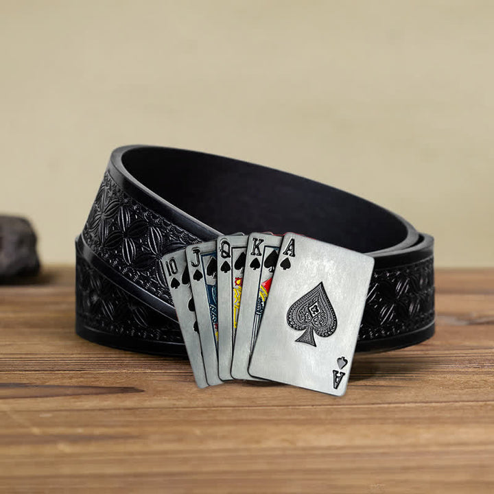 Cinturón de cuero con hebilla de póquer para juegos de casino para hombre hecho a mano