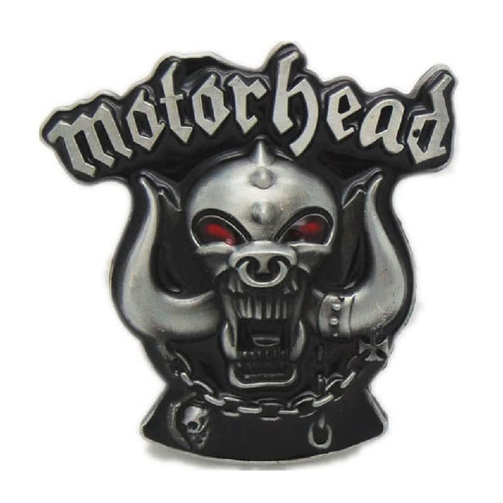 Cinturón de cuero con hebilla esmaltada y diseño de calavera con motor para hombre