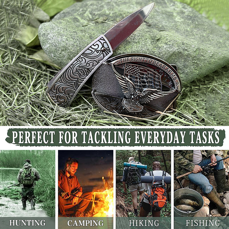 Cinturón de cuero con cuchillo plegable oculto con bandera de EE. UU. y águila para hombre - image 4