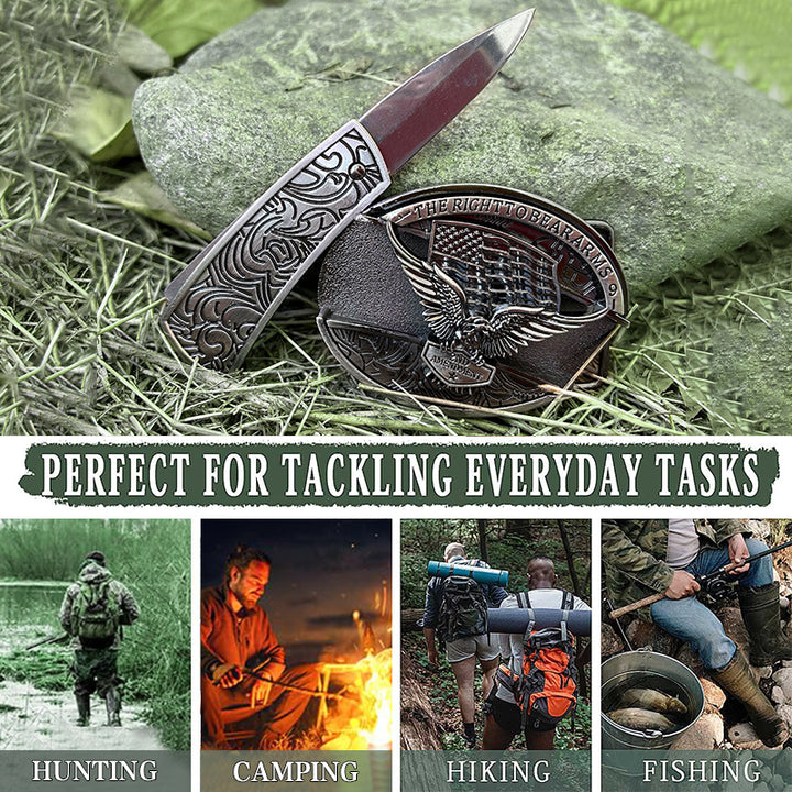 Cinturón de cuero con cuchillo plegable oculto con bandera de EE. UU. y águila para hombre - image 4