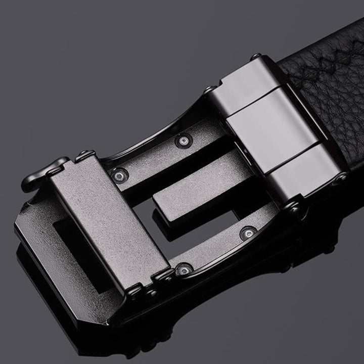 Cinturón de piel con hebilla automática hueca y estampado de cocodrilo para hombre