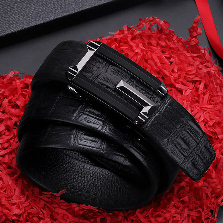 Cinturón de piel con hebilla automática hueca y estampado de cocodrilo para hombre