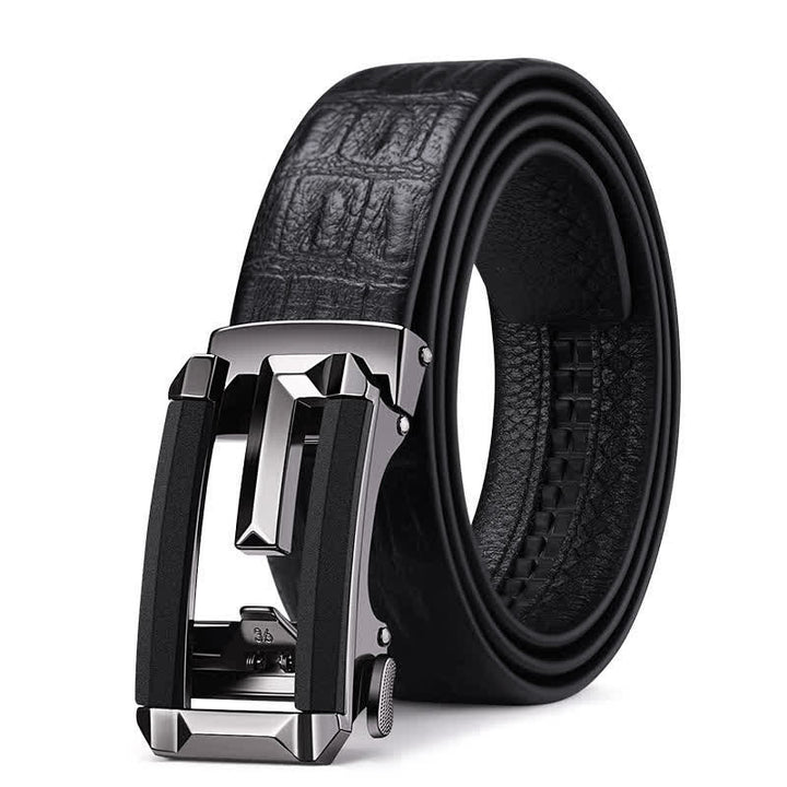 Cinturón de piel con hebilla automática hueca y estampado de cocodrilo para hombre