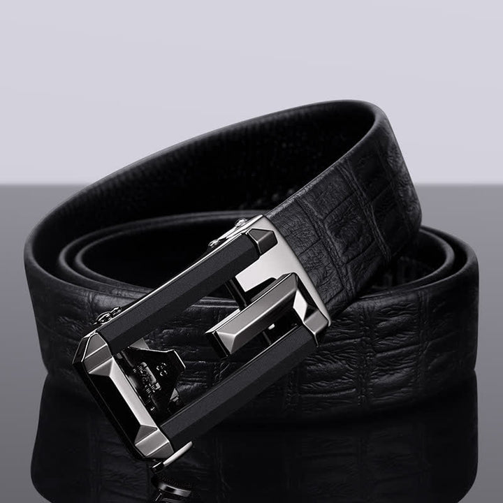 Cinturón de piel con hebilla automática hueca y estampado de cocodrilo para hombre