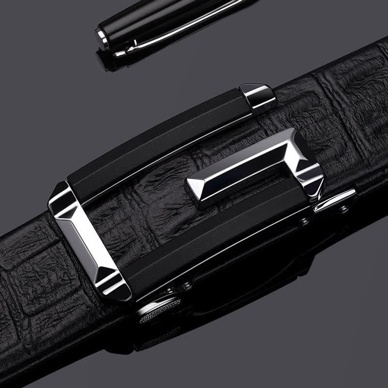 Cinturón de piel con hebilla automática hueca y estampado de cocodrilo para hombre