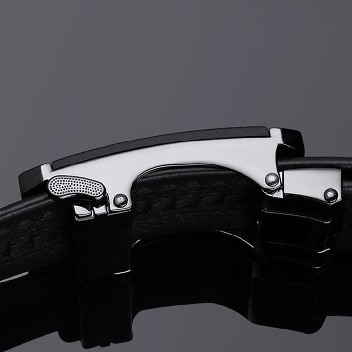 Cinturón de piel con hebilla automática hueca y estampado de cocodrilo para hombre