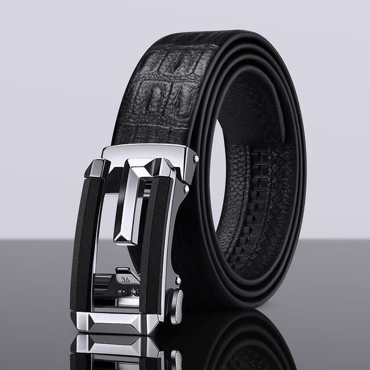 Cinturón de piel con hebilla automática hueca y estampado de cocodrilo para hombre