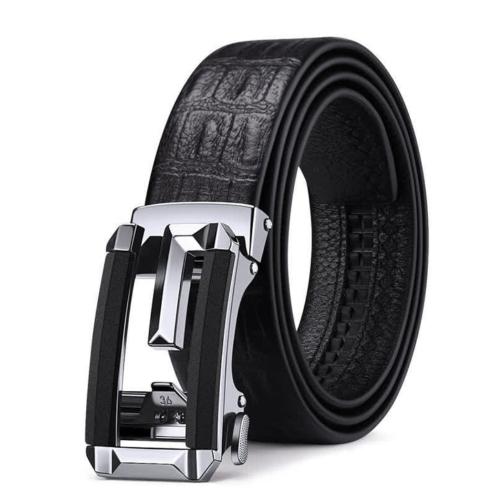 Cinturón de piel con hebilla automática hueca y estampado de cocodrilo para hombre