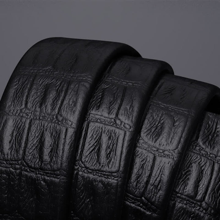 Cinturón de piel con hebilla automática hueca y estampado de cocodrilo para hombre