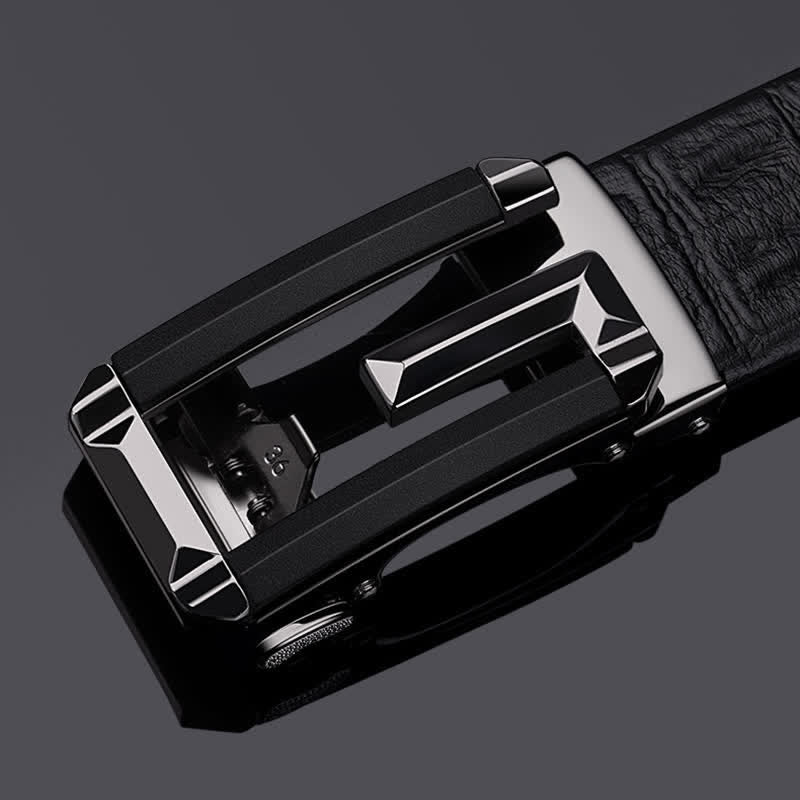 Cinturón de piel con hebilla automática hueca y estampado de cocodrilo para hombre