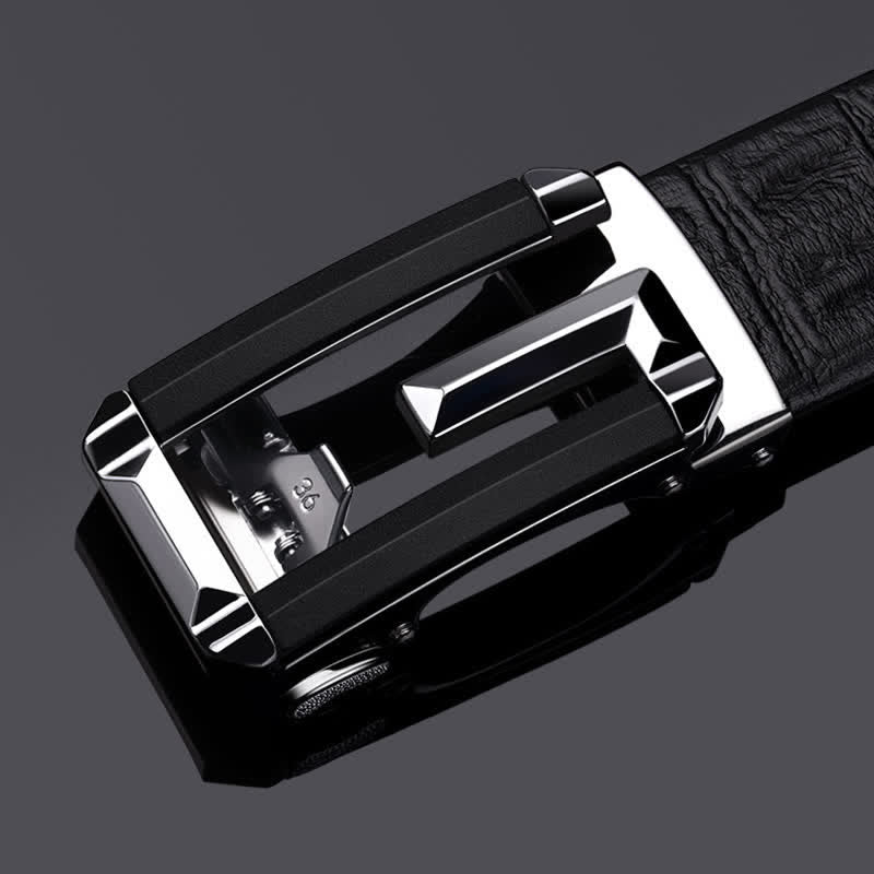 Cinturón de piel con hebilla automática hueca y estampado de cocodrilo para hombre