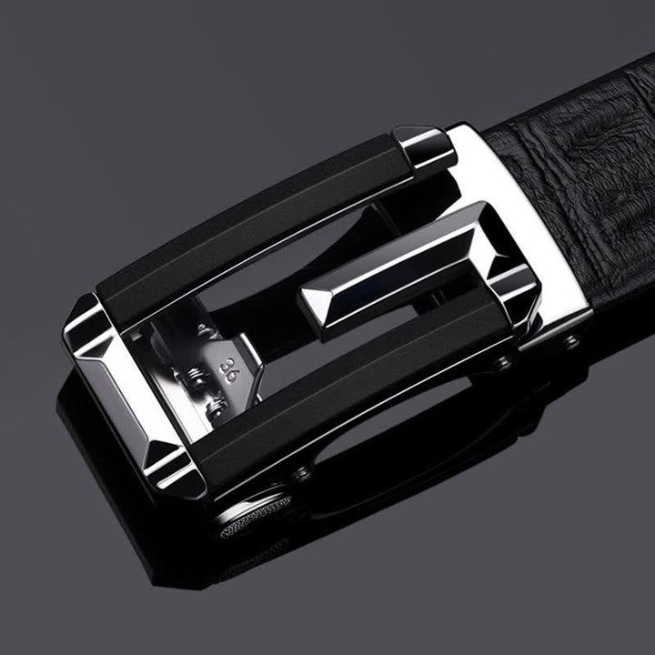 Cinturón de piel con hebilla automática hueca y estampado de cocodrilo para hombre