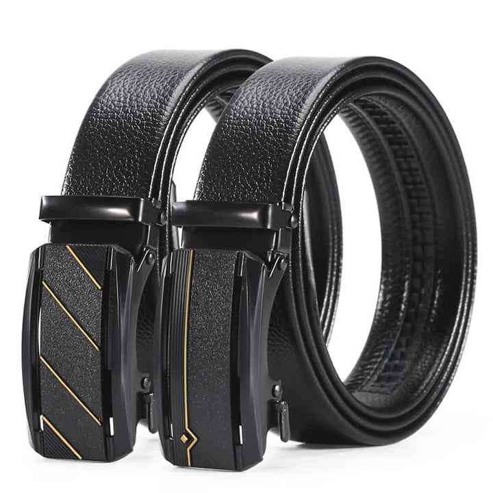 Cinturón de cuero con hebilla automática y línea dorada negra completa para hombre