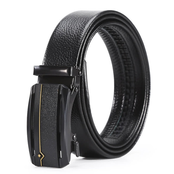 Cinturón de cuero con hebilla automática y línea dorada negra completa para hombre